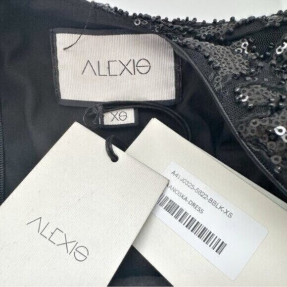 NWT Alexis Franciska Sequined Open Back Beaded Black Mini Dress Size XS - Picture 11 of 12